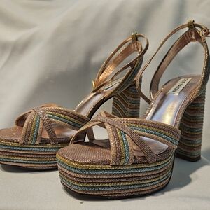Steve Madden Striped Platform Sandals - Brown and Gold